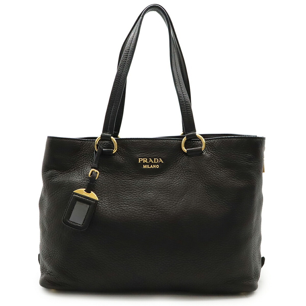 Prada CERVO tote Shoulder Bag DEERSKIN Black